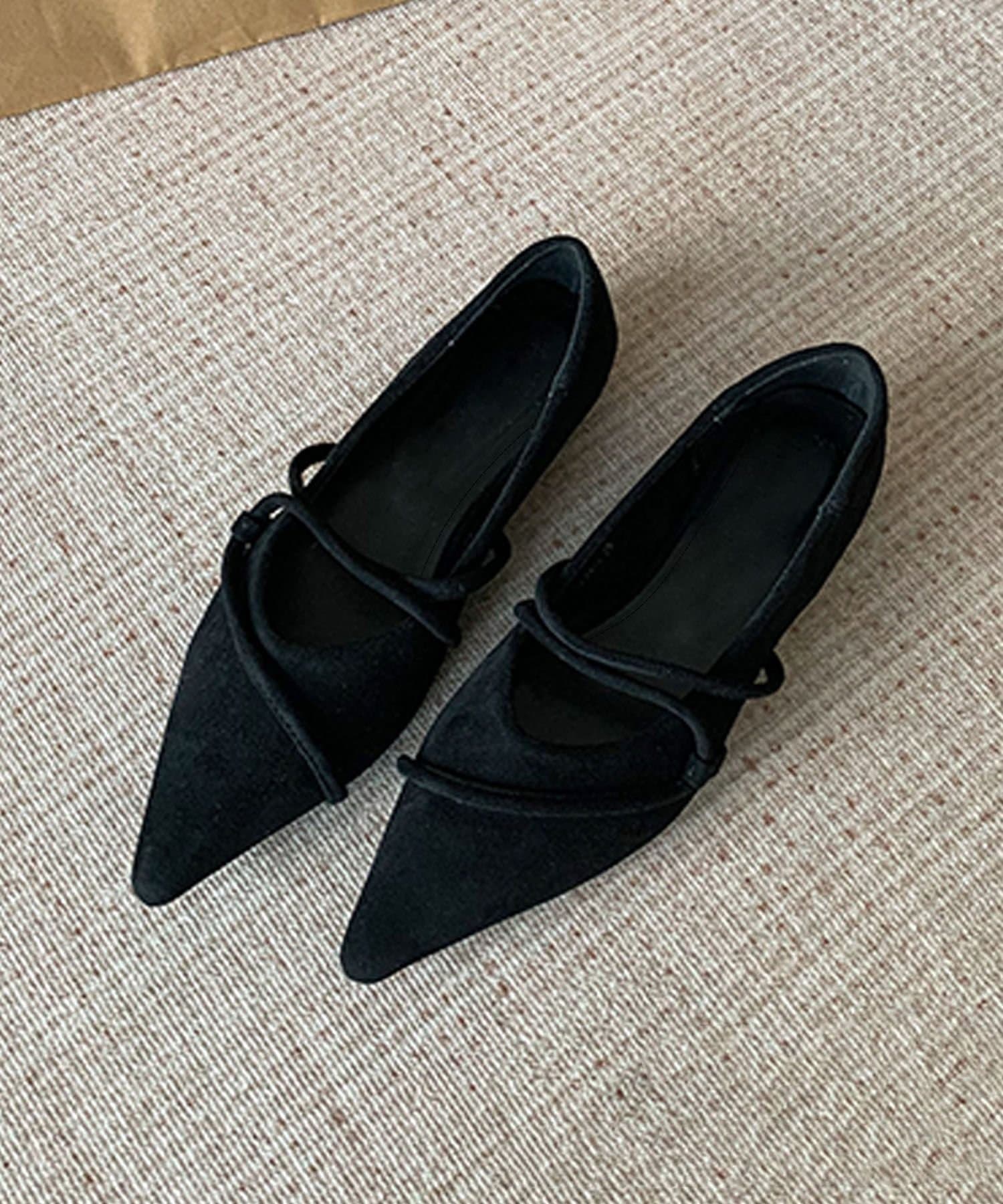 【SALE／15%OFF】aimoha - select - 【shoes365】ストラップデザインポインテッドトゥフラットシューズ アイモハ シューズ・靴 パンプス ブラック レッド ブラウン