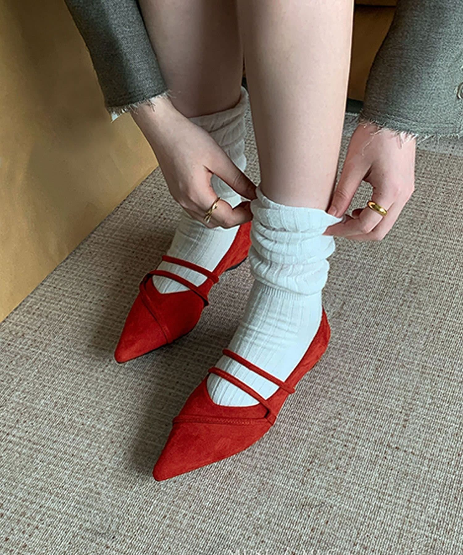 【SALE／15%OFF】aimoha - select - 【shoes365】ストラップデザインポインテッドトゥフラットシューズ アイモハ シューズ・靴 パンプス ブラック レッド ブラウン thumbnail 2