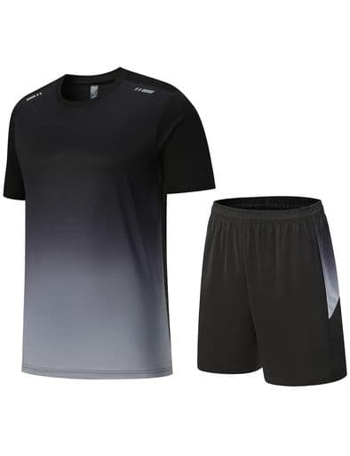 [WisdomLeaves]スポーツウェアメンズ上下セット半袖tシャツショートパンツランニングウェアトレーニングウェアカジュアル薄手吸汗速乾無地通気防臭夏部屋着大きいサイズblack/gray3XL