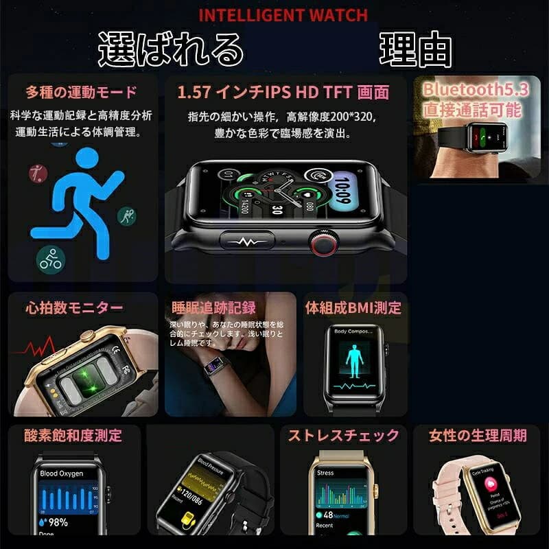 スマートウォッチ 日本製センサー 通話機能 24時間健康管理 心拍数 多機能 レディース メンズ LINE 着信通知 Bluetooth5.3 女性 睡眠検測 運動記録 150+文字盤 高齢者プレゼント 日本語説明書付 iPhone対応 Android対応 thumbnail 2
