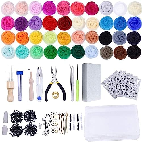 サイズ：40色羊毛 ニードルフェルト Dennty 羊毛フェルト ウールフェルト キット フェルトツール 40色羊毛 ニードルフェルト フェルティングニードルセット 手芸道具 DIY素材 初心者入門キッ