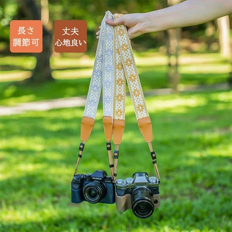 カメラストラップ カメラネックストラップ ショルダーストラップ 一眼レフミラーレスコンパクトカメラ用 レトロ ボヘミアン風 斜めがけ 長さ調節可