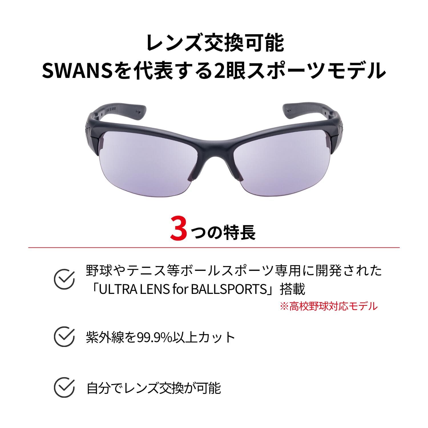 【公式】 SWANS スワンズ サングラス ULTRA ウルトラ UVカット SPB-0018 MBK SPRINGBOK スプリングボック 高校野球対応 野球 ボーイズリーグ ヤングリーグ テニス ランニング アウトドア スポーツサングラス 紫外線カット 紫外線対策 日本製 スワンズサングラス 送料無料 thumbnail 2