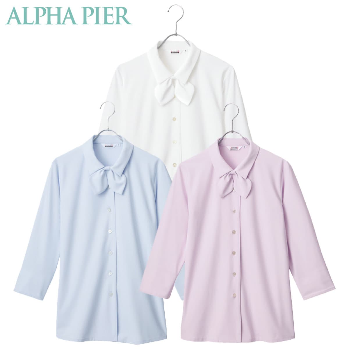 ブラウス（リボン付き）七分袖 AR1510 5号～23号 チクマ ALPHA PIRE アルファピア 3色展開