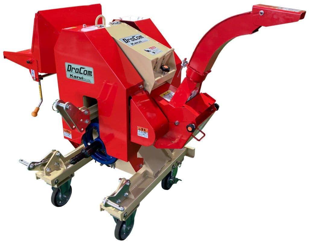 粉砕機 ドラコン カルイ PTO-1201N ウッドチッパー ー用 PTO駆動 ナイフ式 オートヒッチ ブロア付 木材 庭木 雑木 竹 土壌改良 飼料 敷料 消臭剤 マルチ材【111-2】