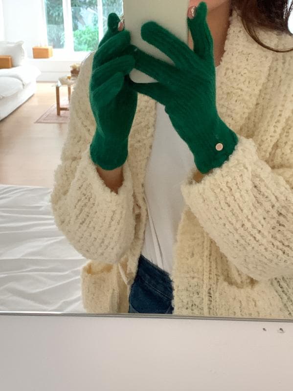 手袋レディース ソフト ソリッドカラー レース ウール 冬用 暖か ニット 5本 指 タッチ スクリーン レッド ブルー グリーン