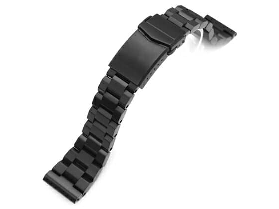 22mm メタル時計バンド ステンレススチール ヘクサッド オイスター ブレスレット DLCブラック Vクラスプ ストレートエンド