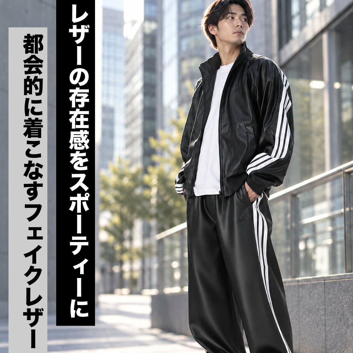 ＼楽天1位！／ アディダス ジャージ上下 ジャージ 上下 セットアップ メンズ ブランド adidas 合成皮革 フェイクレザー黒 裏付き サイドライン 3ストライプス スリーストライプス HL312 あす楽 黒 新作 上下セット 大きいサイズ 有 スポーツウェア thumbnail 2
