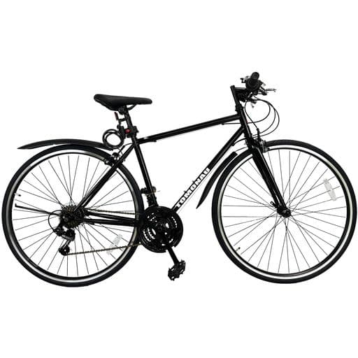 TOMONAUクロスバイク自転車700C(約27インチ)21段変速軽量高炭素鋼フレーム前後泥除けライト鍵反射板付き通勤通学サイクリング男女兼用街乗り(ブラック)