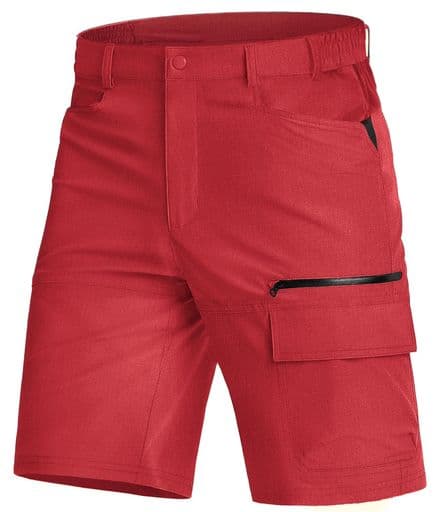 メンズショートパンツゴルフトレッキングハーフパンツアウトドア短パン釣りパンツ速乾登山半ズボンストレッチサイクルパンツ5分丈トレッキングパンツ赤レッドS