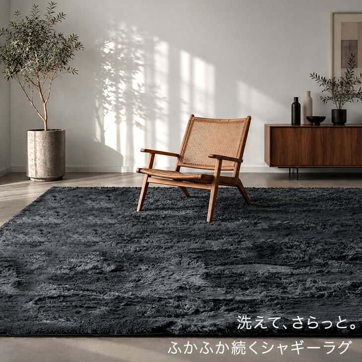 【リニューアル特価！更に正午~5％引クーポン】 さらふわ手触り 洗える 高密度 シャギーラグ 防汚 防音 シャギー ラグ ラグマット 100×135 135×185 185×185 200×250 200×300 長方形 正方形 1畳 2畳 2.5畳 3畳 4畳 厚手 無地 カーペット 北欧 グレー ホワイト ブラック thumbnail 2