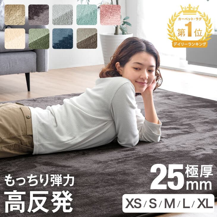 【目玉価格！更に5%引クーポン】 楽天1位 高反発 ラグ 厚手 【防音＆クッション性UP】 極厚 25mm フランネル 防音 滑り止め 1畳 1.5畳 2畳 3畳 4畳 マイクロファイバー ラグマット カーペット 90×180 130×185 185×185 200×250 200×300 ホットカーペット対応