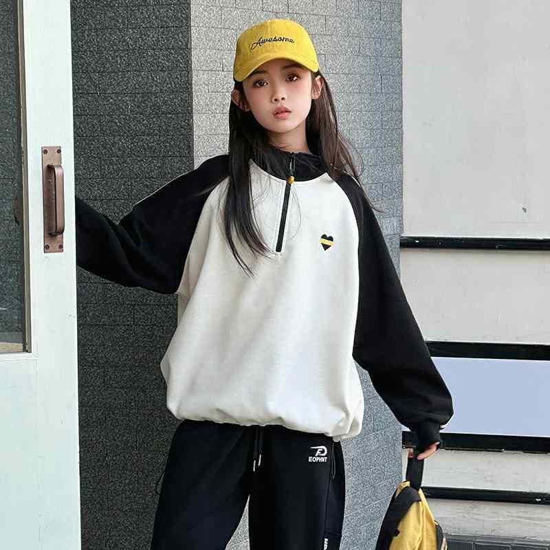 子供用スウェットシャツ 女の子 スポーツウェア 配色 スリムフィット トレーナー トップス ゆったりサイズ 春秋 ミックスカラー 140 150 160 170 180