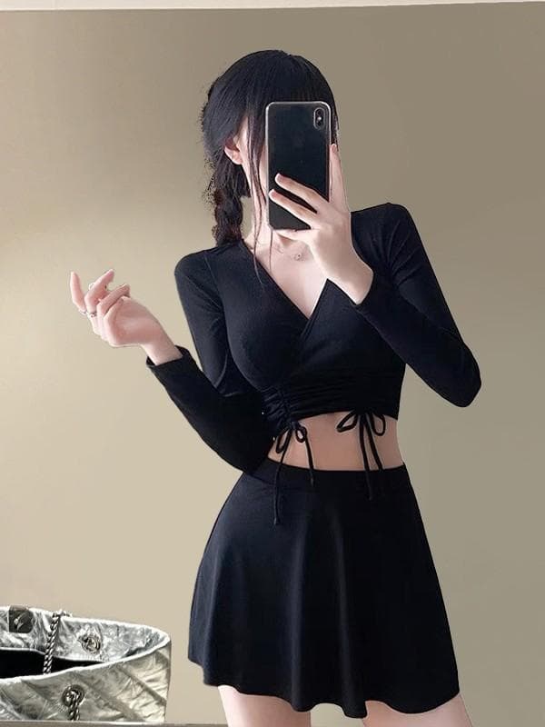 水着 レディース セパレート 長袖 体型カバー 無地 スカート付き フェアリースタイル 紫外線対策 スポーツ ショートパンツ スイムウェア 再生繊維