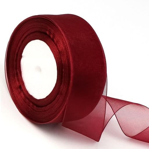 DRERIOオーガンジーリボン幅広長さ45mx4cm幅巻えんじ色手芸リボンクリスマスリボン幅広オーガンジーリボン太め透け感質感がよいチュールリボン結婚式(えんじ色)