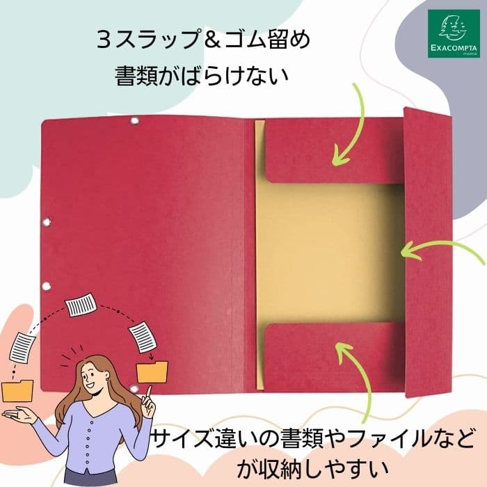 EXACOMPTA エグザコンタ A4 ゴム留め 3 フラップ ファイル【全17色】フランス 書類整理 A4ファイル おしゃれ プリント整理 取扱説明書収納 ざっくり収納 マチ付き thumbnail 2