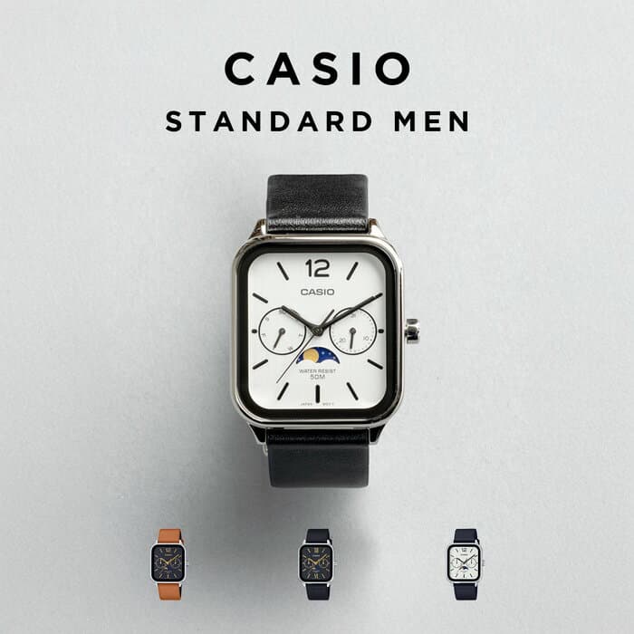 【翌日配送】【新品電池交換済】【10年保証】CASIO STANDARD MEN カシオ スタンダード MTP-M305L 腕時計 時計 ブランド メンズ レディース 男の子 女の子 チープカシオ チプカシ アナログ ムーン 日付 防水 革ベルト レザー 高級感 高見え 角型 ギフト プレゼント