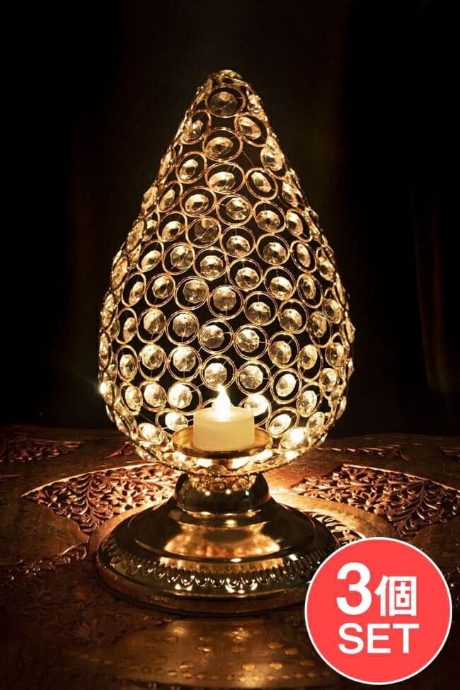 【送料無料】 【3個セット】クリスタルガラスのアラビアンキャンドルホルダー ゴールド【31cm×15.5cm】 / キャンドルスタンド ろうそく立て ランタン アジアン エスニック インド 雑貨