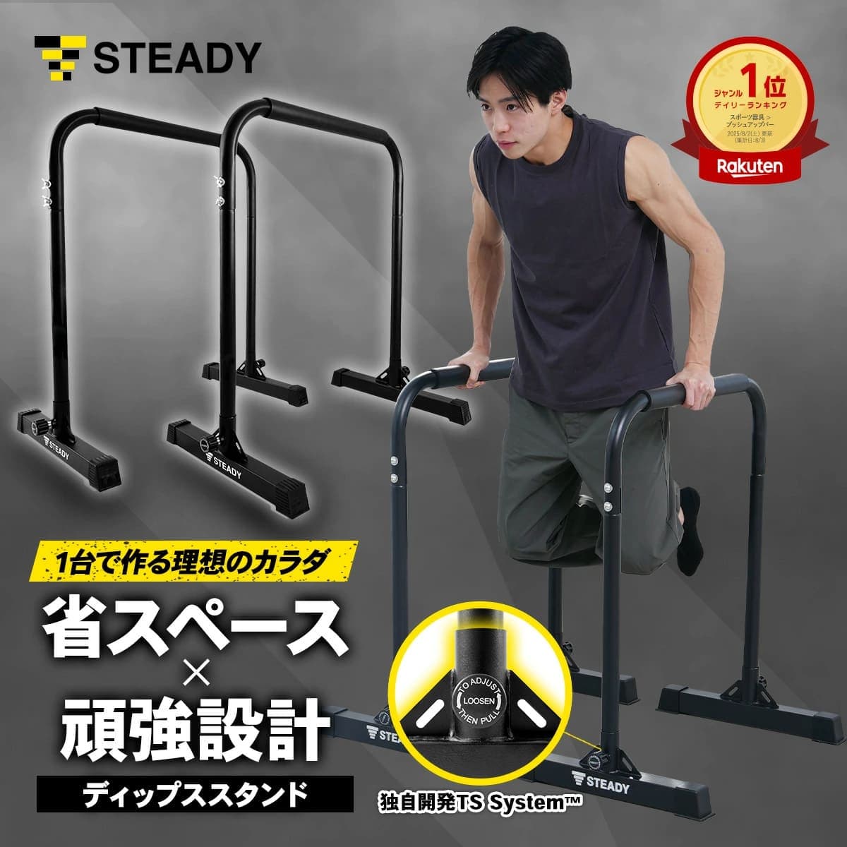 【◆P5倍＆LINE追加全員5%OFF】ディップススタンド【ランキング1位獲得】折りたたみ 耐荷重150kg 筋トレ 懸垂 チンニング トレーニング ディップスバーステディ 【保証365日】新開発TS System支柱 STEADY ステディ ST126