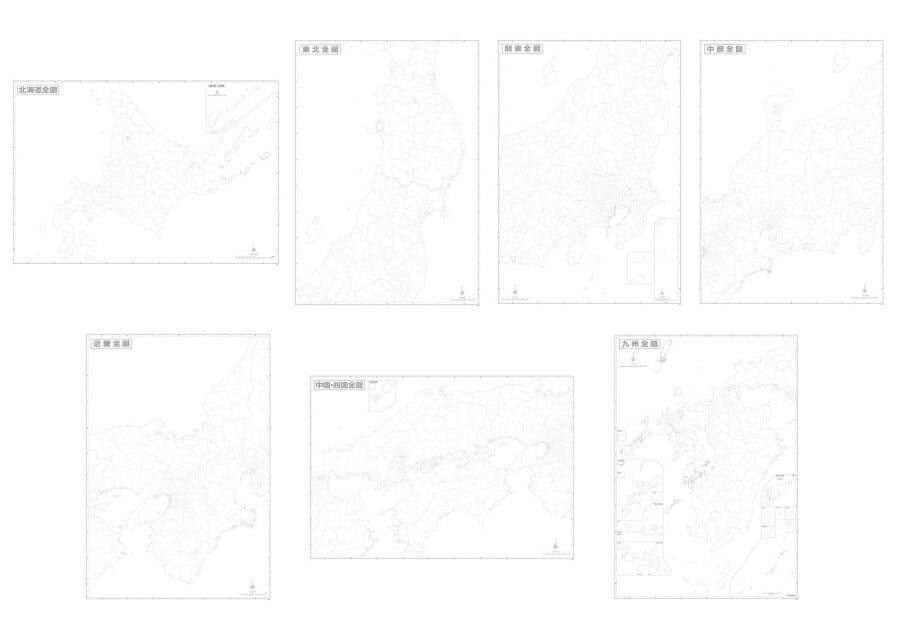 地方別白地図7点セット(B2判)