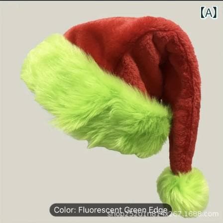 クリスマス帽子 蛍光グリーン 装飾付き 赤色 クリスマス ハット ベルベット調 パーティー