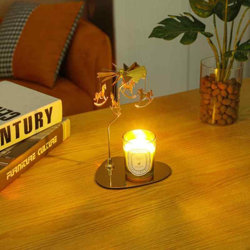 燭台 ステンレス製 回転式 アロマキャンドルホルダー ティーライトホルダー ロマンチック ゴーラウンド 雪の結晶 トナカイ バタフライ 星 ムーン ローズ クリスマスツリー バレリーナ バードケージ ホースキャリッジ 気球 ラビット ルイ13世 エンジェ(x2)