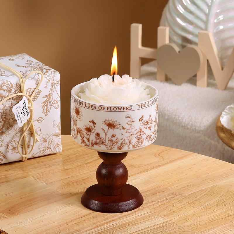 食器 ボウル レディース 陶器製 高脚 デザートボウル ティーカップ フルーツボウル アロマキャンドルカップ 花形 ブラック ブラウン レッド ブルー