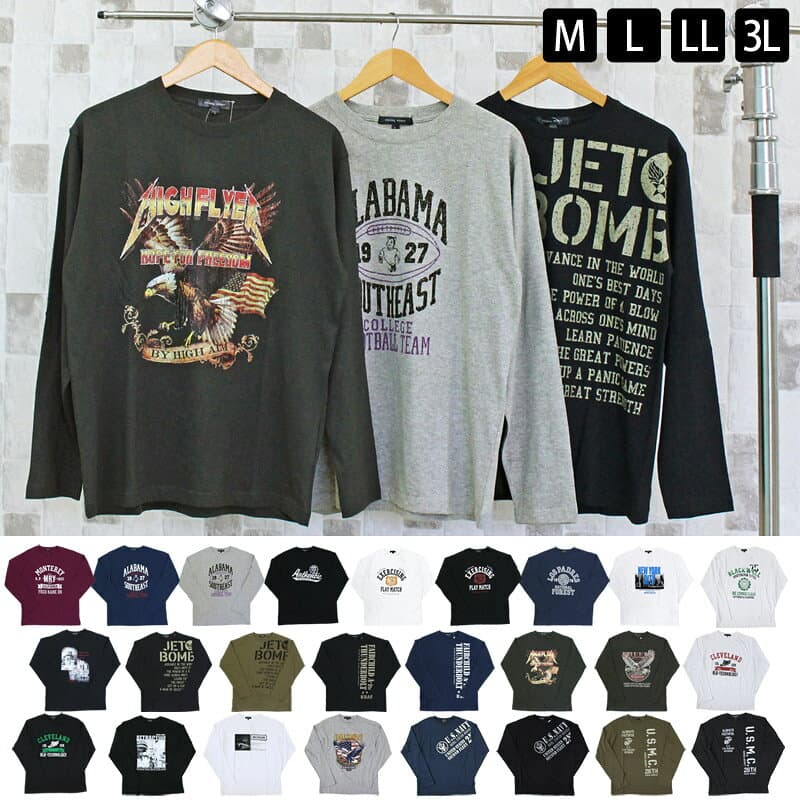 送料無料 2026年リニューアルバージョン ロングTシャツ メンズ 長袖Tシャツ プリントT アメカジ ミリタリー フォト3L クルーネック トップス 男女兼用 ユニセックス 秋冬 メンズファッション メンズ 通販 新作 トップイズム ゆうパケ