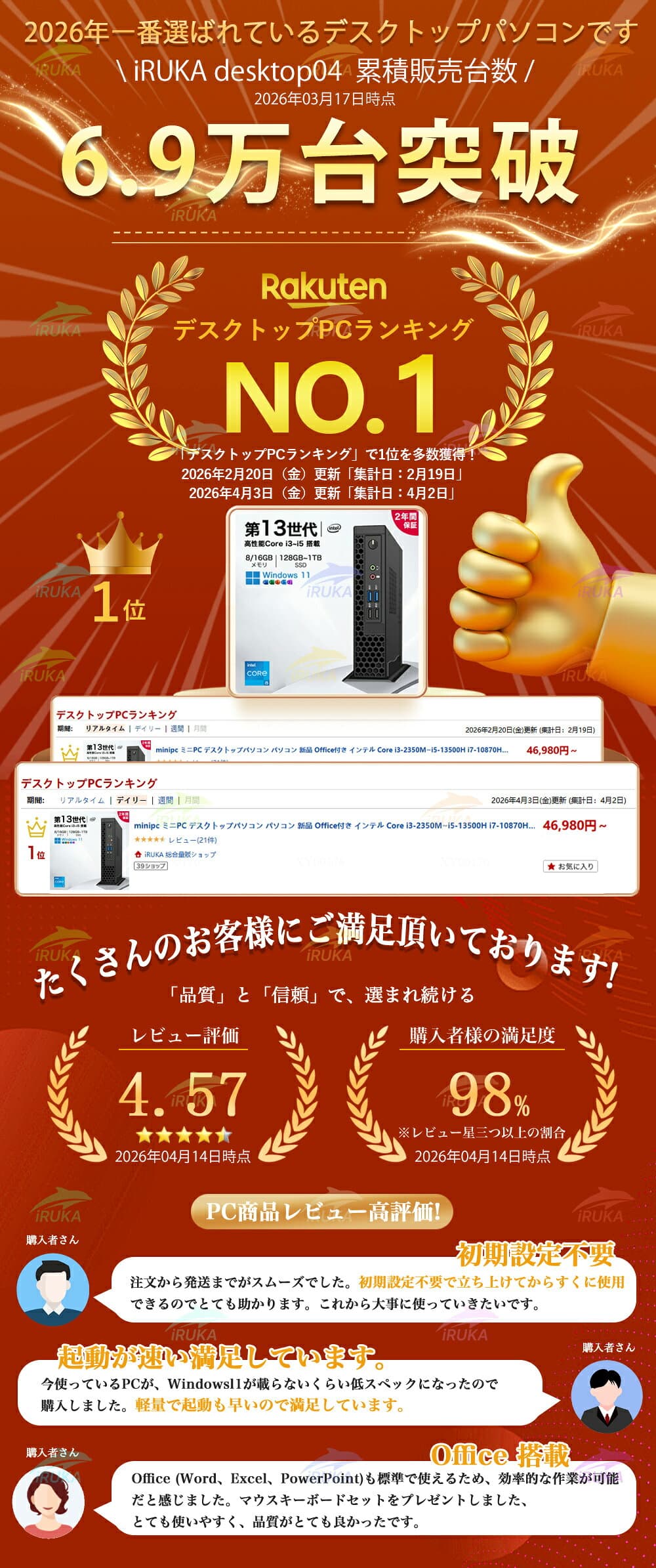 ★office搭載＼2年保証／ minipc ミニPC デスクトップパソコン パソコン 新品 Office付き インテル Core i3-2350M~i5-13500H i7-10870H Windows11 SSD 256GB~1TB メモリ 8~16GB デスクトップPC office2021 安い 激安 ゲーム 高スペック 026 thumbnail 2