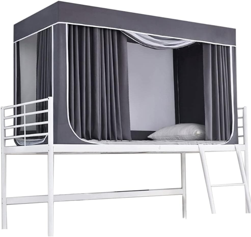 学生寮 シングルベッドプライバシーテント 室内カーテン ベッドテント 夏 蚊帳 蚊対策 全方位 遮光 通気性よい 組み立て簡単 グレー 90*190*95cm