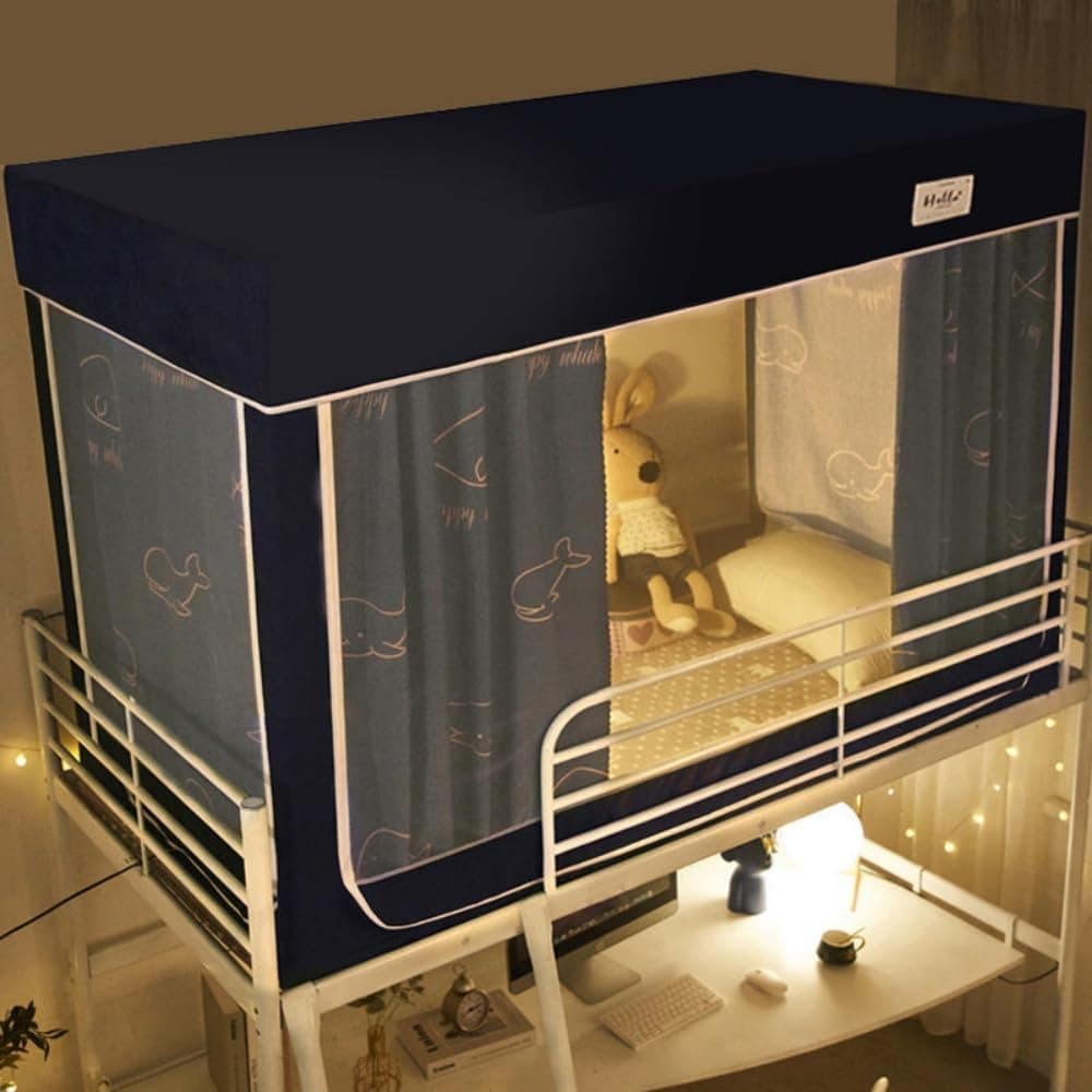 蚊帳 学生寮 室内カーテン シングルベッド 上段と下段蚊帳 ベッドテント プライバシーテント 遮光 通気性 防虫 防蚊 防塵 蚊対策 全方位 多機能 取り付けが便利 (E 90*190*90cm(下段