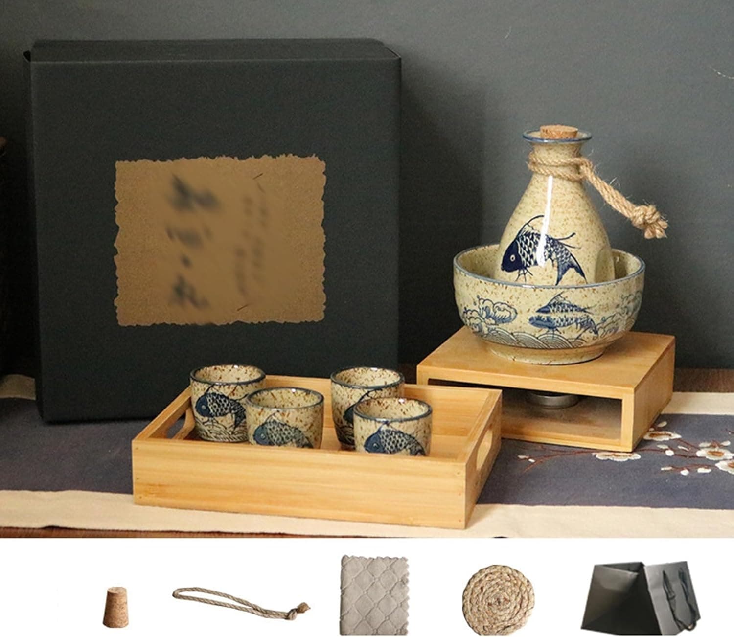 おちょこ ぐい呑み とっくり セット 酒器セット 和酒徳利セット 日本酒用 陶器製 お猪口 酒盃 酒水差し トレイ 絵柄 お洒落 おしゃれ 上品 花見 晩酌 冷酒 引っ越し祝 キャンプ 父の日 母の日