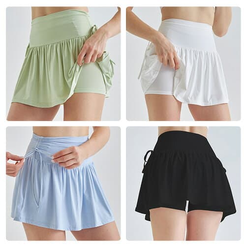 パンツ付きバレエスカート|バレエ フレアスカート ショートパンツ内蔵 ハイウエストテニススコート 透けないスカート付きハーフパンツ ヨガパンツスカート ジュニア〜大人用【ジュニア・おとな・大人】バレエ用品|