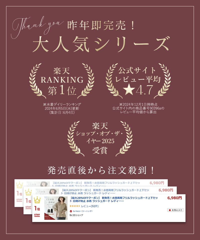 【まもなく終了！最大15％OFFクーポン】新色登場！ラッシュガード《水陸両用フリルラッシュガード》上下セット おしゃれ UVカット UPF50+ 接触冷感 冷感 日焼け防止 水着 レディース 長袖 トップス フード付き パンツ 速乾 ママ 水着 カバー【tu-hacci】 thumbnail 3