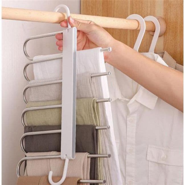 約27.9cm×約13.2cm×約31.4cm 滑り止め コンパクト タオル収納 省スペース 折り畳み 多機能 折りたたみ 物干し ズボンハンガー 6連ハンガー