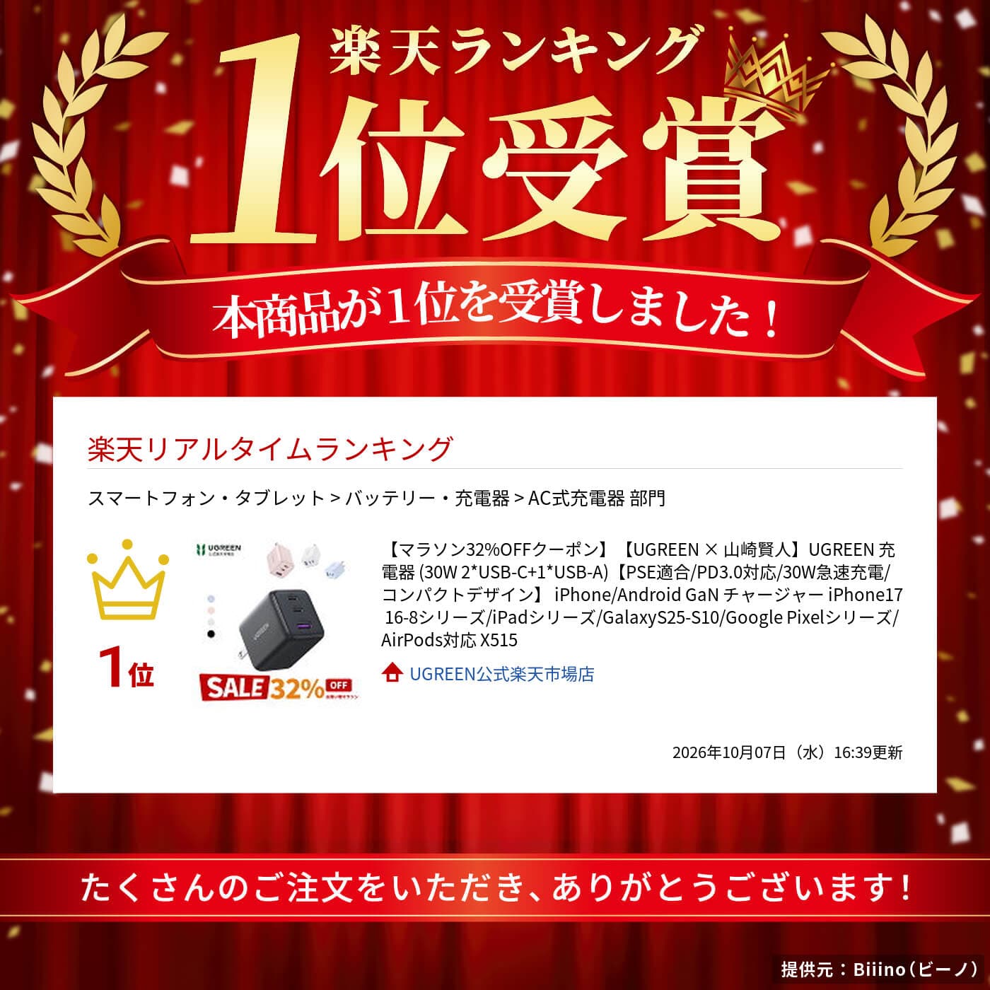 【マラソン32%OFFクーポン】【UGREEN × 山崎賢人】UGREEN 充電器 (30W 2*USB-C+1*USB-A)【PSE適合/PD3.0対応/30W急速充電/コンパクトデザイン】 iPhone/Android GaN チャージャー iPhone17 16-8シリーズ/iPadシリーズ/GalaxyS25-S10/Google Pixelシリーズ/AirPods対応 X515 thumbnail 3