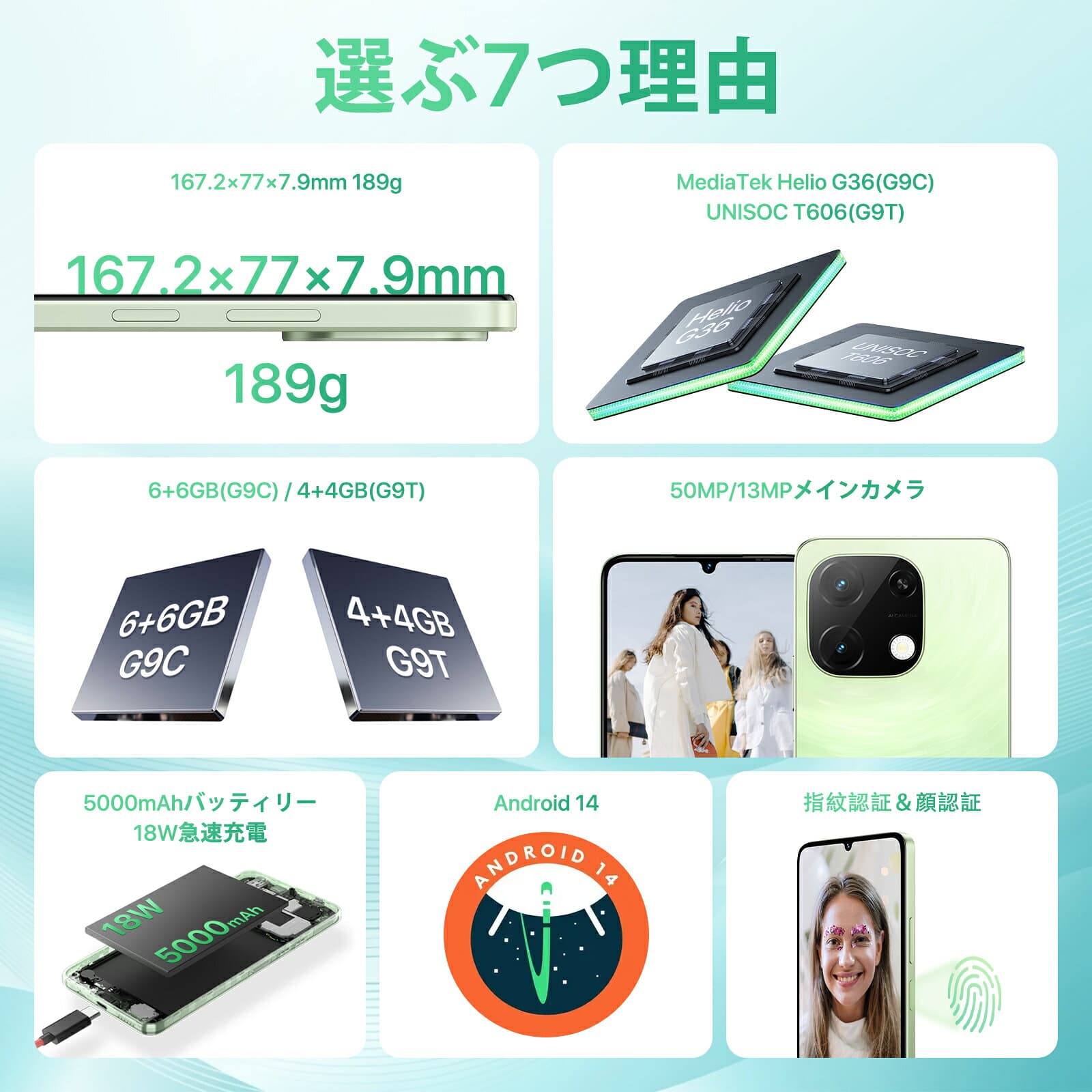 UMIDIGI スマホ 携帯電話 G9T/G9C 4G対応 8/12GB RAM+128GB ROM 1TBまで拡張 Android 14 スマートフォン 本体 simフリー 6.75インチ 5000万画素メインカメラ デュアルSIM 5000mAhバッテリ－|顔認証|指紋認証|GPS 日本語取扱説明書付き thumbnail 2