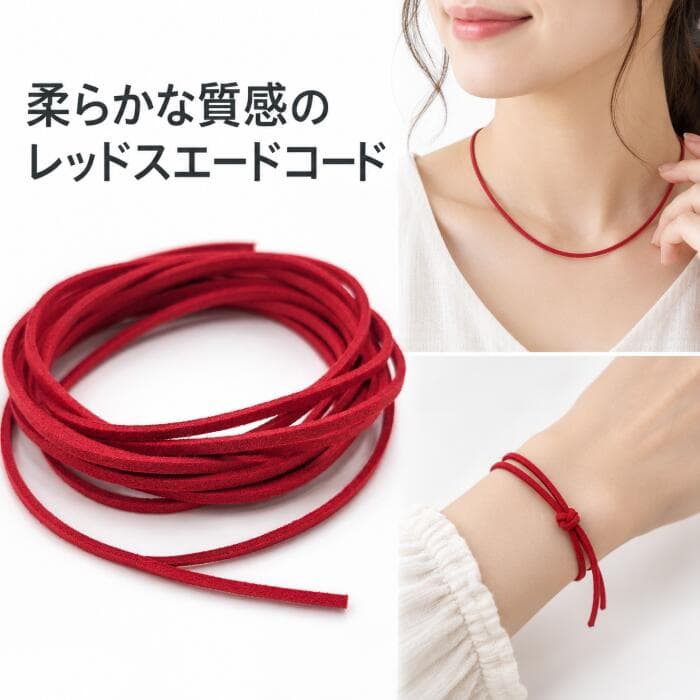 フェイクスエードコード レッド 2mm 約3m 合皮コード PUレザー スエード紐 PUスエードコード フェイクレース ハンドメイド アクセサリーパーツ うさぎの素材屋さん thumbnail 2