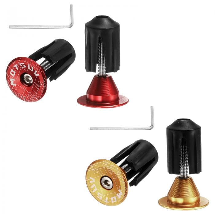 uxcell 2ペア 自転車ハンドルバーエンドプラグ アルミニウム製バーエンドキャップ 16-21mm調整可能拡張ロック式 工具付き MTB ロード BMX フィックスドギアバイク用 レッド 金色