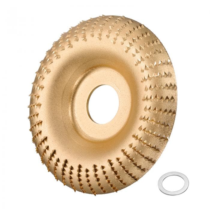 uxcell 木彫りディスクグラインダーホイール4"アングルグラインディングホイールアークカービングディスク 木工成形研磨用7/8" - 5/8"アーバー付き 金色