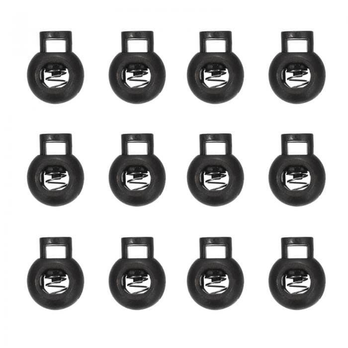 PATIKIL プラスチックコードロック 50個パックシングルホールトグルストッパーラウンドボール型調節可能なコードストップファスナーパラコード キャンプ ハイキング 靴ひも交換用 黒