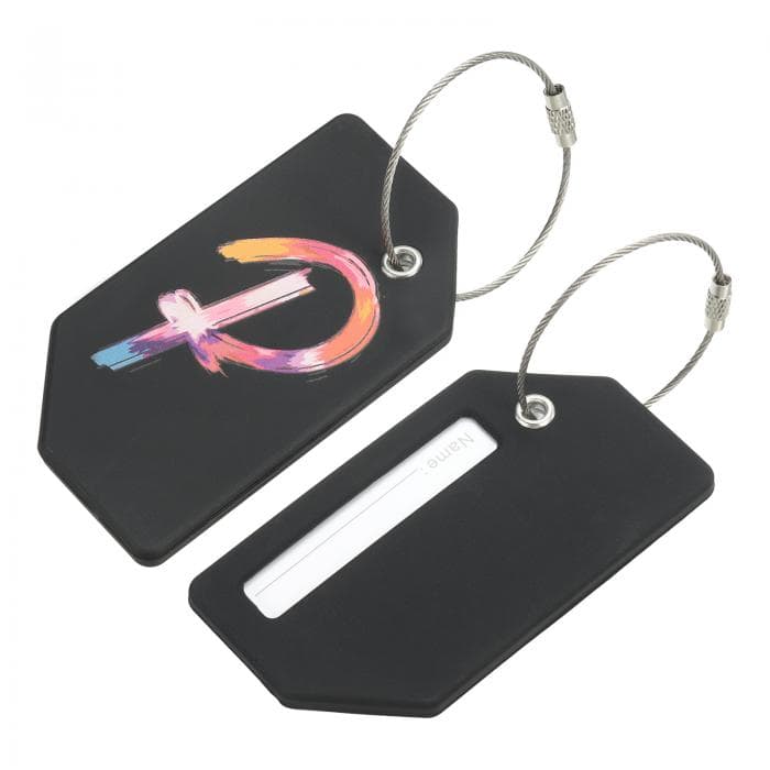 uxcell シリコーン製ラゲッジタグ 3.6"x2" バゲッジ ハンドバッグ ID カード ラベル トラベル スーツケース バッグ イニシャル レター P 黒 2個入り