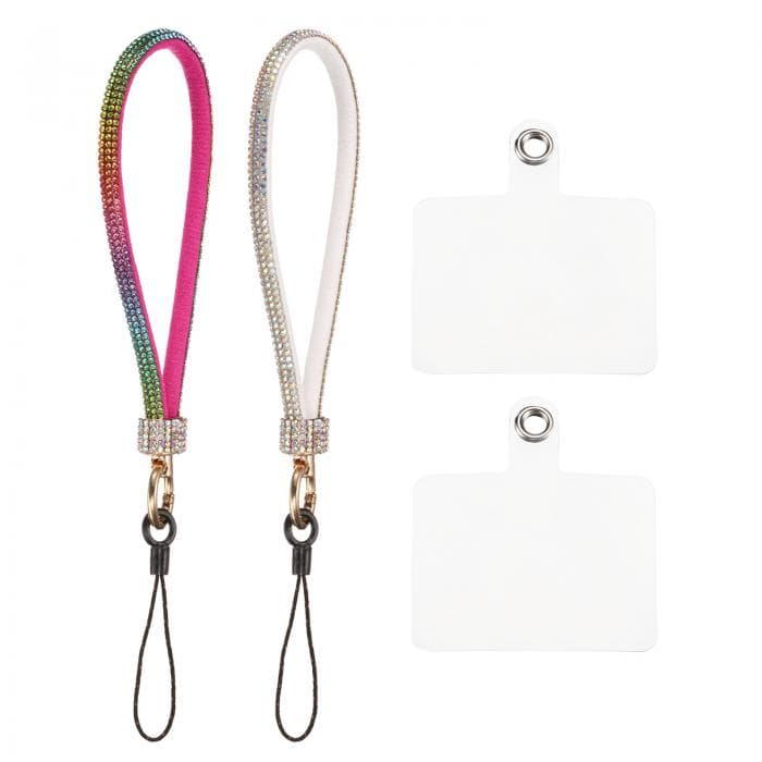 uxcell 2個 ユニバーサルフォンストラップ 取り外し可能なリストストラップ グリッター付きフォンパッチ DIY用 イヤーバッド キーチェーン コインパース ウォレット ホワイトマルチカラー