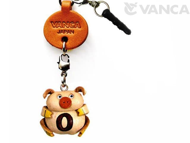 イニシャル ぶた O イヤホンジャックアクセサリー【レザー 本革 VANCA バンカクラフト革物語 国産 ハンドメイド 贈り物 即納】