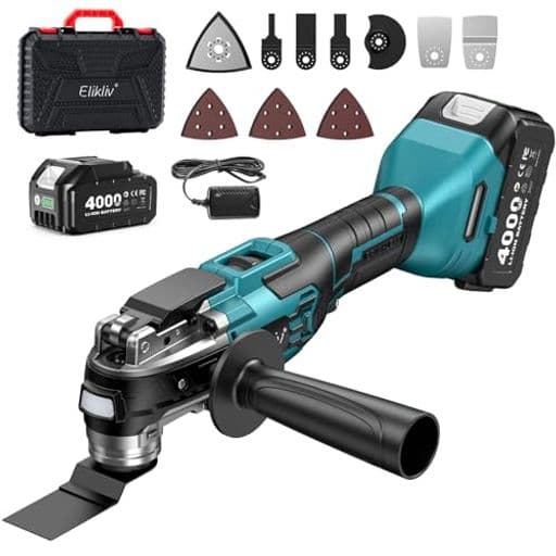 【2025新型】Eliklivマルチツール充電式ブラシレスモーター採用マルチ工具ツールコードレス高速切断低振動スターロックOIS対応マルチカッター小型・軽量6段変速調整モードLEDライト付き左…