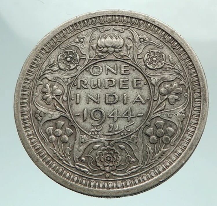 1944年 インド 英国 国王ジョージ6世 純正銀ルピーインドコイン i80101