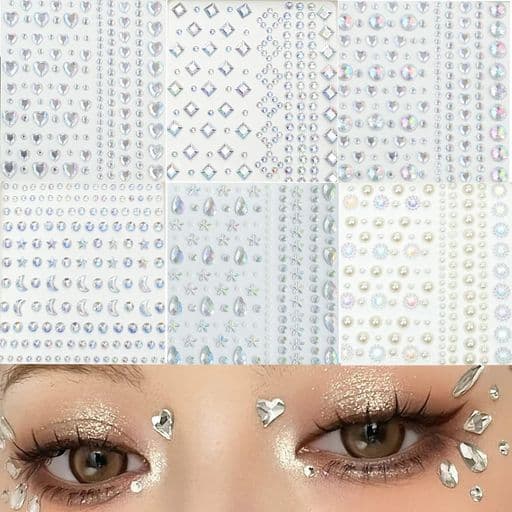 CHANJIFラインストーン貼り紙6枚3D光るセット星月キラキラ涙メイク自己吸着式で接着剤不要貼り付け可能顔面デコハート型しずく型ネイルパーツストーン多種多様ハンドメイドアクセサリ…