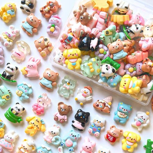 TANOKOXデコパーツミックスかわいいミニサイズホイップデコパーツレジンパーツお菓子スイーツ食べ物福袋樹脂貼付けパーツ樹脂カボション可愛いデコレーションパーツ(動物モチーフ)