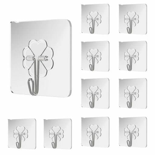 LUYING6cmx6cmフック粘着強力フック10枚セット耐荷重20KG透明フック貼り付け跡なし穴開けない防水防湿キッチントイレ耐食性錆びない