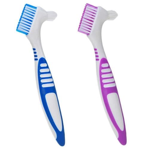 MINGTIANGH入れ歯用歯ブラシ2本セット両面オーラルケア義歯矯正用歯ブラシ義歯洗浄ブラシ効果的なクリーニングポータブル家庭用入れ歯ケア用品